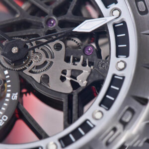 Excalibur Sports Tourbillon Titanium JBF 46MM Skeleton Dial Black Crown Red Rubber Strap - Image 10