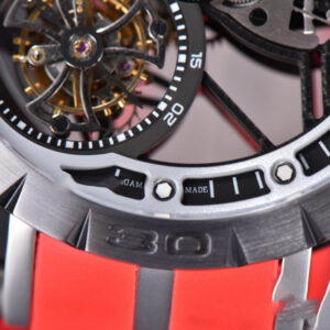 Excalibur Sports Tourbillon Titanium JBF 46MM Skeleton Dial Black Crown Red Rubber Strap - Image 11