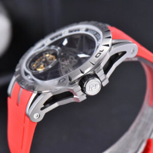 Excalibur Sports Tourbillon Titanium JBF 46MM Skeleton Dial Black Crown Red Rubber Strap - Image 12