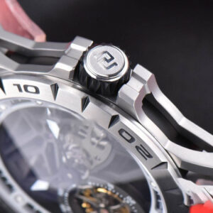 Excalibur Sports Tourbillon Titanium JBF 46MM Skeleton Dial Black Crown Red Rubber Strap - Image 14