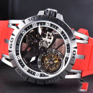 Excalibur Sports Tourbillon Titanium JBF 46MM Skeleton Dial Black Crown Red Rubber Strap - Image 15