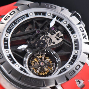 Excalibur Sports Tourbillon Titanium JBF 46MM Skeleton Dial Black Crown Red Rubber Strap - Image 16