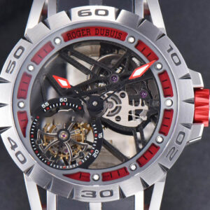 Excalibur Sports Tourbillon Titanium JBF 46MM Skeleton Dial Red Crown Black Rubber Strap