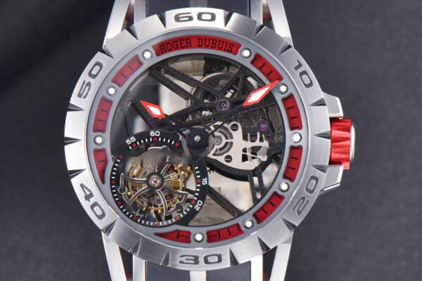 Excalibur Sports Tourbillon Titanium JBF 46MM Skeleton Dial Red Crown Black Rubber Strap