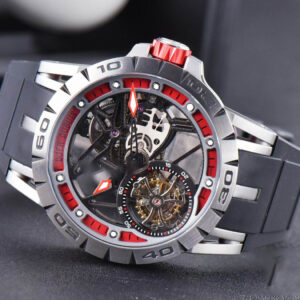 Excalibur Sports Tourbillon Titanium JBF 46MM Skeleton Dial Red Crown Black Rubber Strap - Image 15
