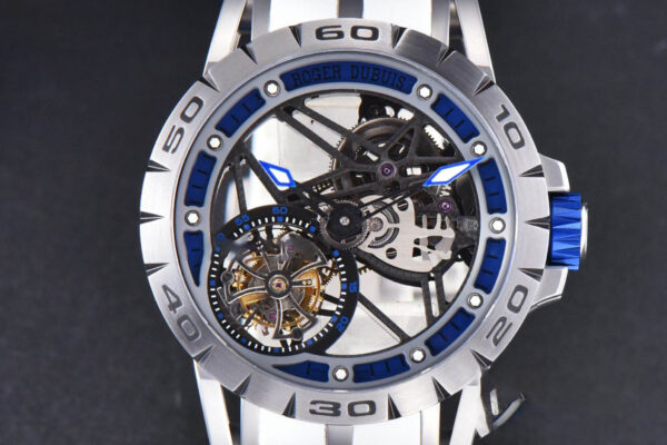 Excalibur Sports Tourbillon Titanium JBF 46MM Skeleton Dial Blue Crown White Rubber Strap