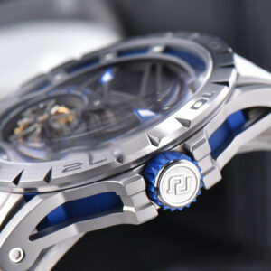 Excalibur Sports Tourbillon Titanium JBF 46MM Skeleton Dial Blue Crown White Rubber Strap - Image 2