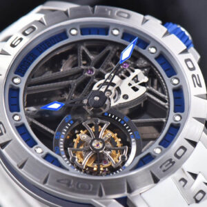 Excalibur Sports Tourbillon Titanium JBF 46MM Skeleton Dial Blue Crown White Rubber Strap - Image 3