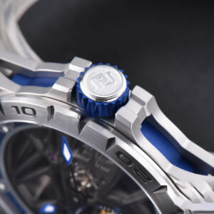 Excalibur Sports Tourbillon Titanium JBF 46MM Skeleton Dial Blue Crown White Rubber Strap - Image 5