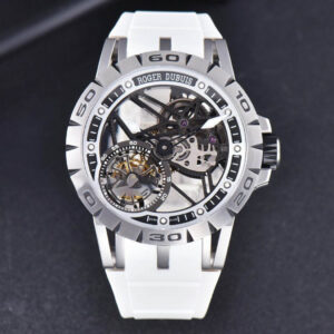Excalibur Sports Tourbillon Titanium JBF 46MM Skeleton Dial Black Crown White Rubber Strap - Image 2