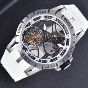 Excalibur Sports Tourbillon Titanium JBF 46MM Skeleton Dial Black Crown White Rubber Strap - Image 3