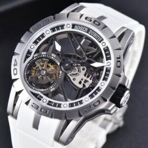 Excalibur Sports Tourbillon Titanium JBF 46MM Skeleton Dial Black Crown White Rubber Strap - Image 4