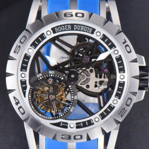Excalibur Sports Tourbillon Titanium JBF 46MM Skeleton Dial Black Crown Blue Rubber Strap