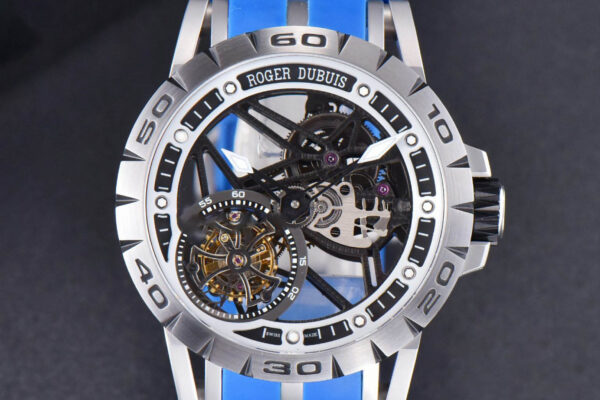Excalibur Sports Tourbillon Titanium JBF 46MM Skeleton Dial Black Crown Blue Rubber Strap