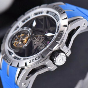 Excalibur Sports Tourbillon Titanium JBF 46MM Skeleton Dial Black Crown Blue Rubber Strap - Image 2