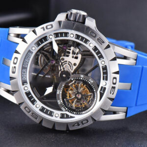 Excalibur Sports Tourbillon Titanium JBF 46MM Skeleton Dial Black Crown Blue Rubber Strap - Image 4