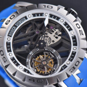 Excalibur Sports Tourbillon Titanium JBF 46MM Skeleton Dial Black Crown Blue Rubber Strap - Image 5