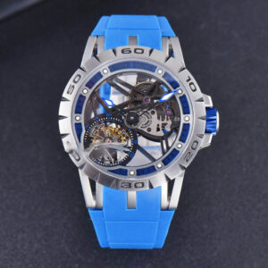 Excalibur Sports Tourbillon Titanium JBF 46MM Skeleton Dial Blue Crown Blue Rubber Strap - Image 5