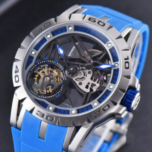 Excalibur Sports Tourbillon Titanium JBF 46MM Skeleton Dial Blue Crown Blue Rubber Strap - Image 7