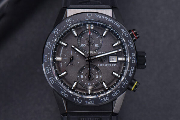 Calibre Heuer 01 Chrono XF 43MM PVD Gray Dial Black Rubber Strap A1887