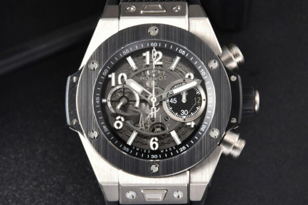 Big Bang Unico SS 45mm BBF Skeleton Dial Ceramic Bezel Black Rubber Strap A1280