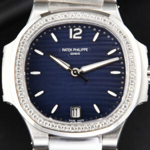 Nautilus 7118 Ladies 3KF 35MM Diamond Blue Dial SS Bracelet 324CS