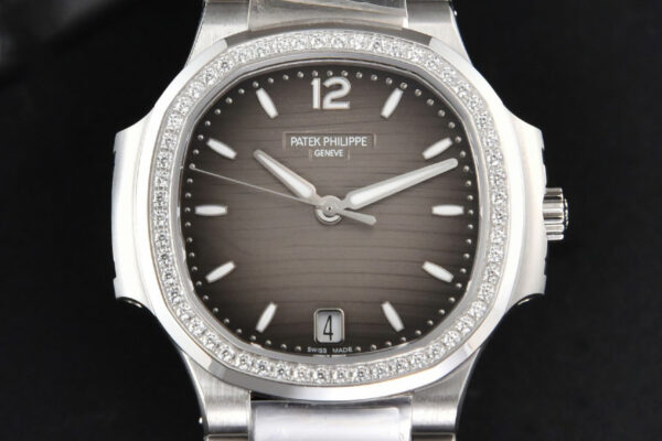 Nautilus 7118 Ladies 3KF 35MM Diamond Grau Dial SS Bracelet 324CS