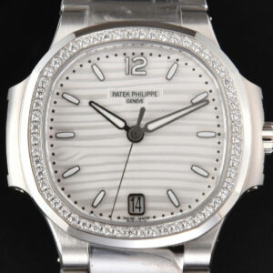 Nautilus 7118 Ladies 3KF 35MM Diamond White Dial SS Bracelet 324CS