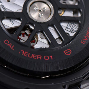 Calibre Heuer 01 Chrono XF 45MM PVD Skeleton Black Dial Red Hand Black Rubber Strap A1887 - Image 3