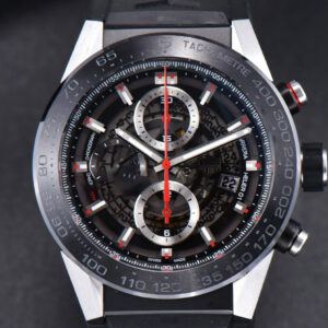 Calibre Heuer 01 Chrono XF 45MM PVD Skeleton Black Dial Red Hand Black Rubber Strap A1887