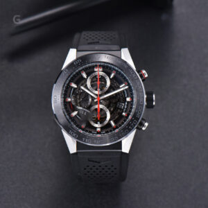 Calibre Heuer 01 Chrono XF 45MM PVD Skeleton Black Dial Red Hand Black Rubber Strap A1887 - Image 9