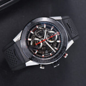 Calibre Heuer 01 Chrono XF 45MM PVD Skeleton Black Dial Red Hand Black Rubber Strap A1887 - Image 10