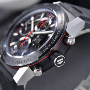 Calibre Heuer 01 Chrono XF 45MM PVD Skeleton Black Dial Red Hand Black Rubber Strap A1887 - Image 16