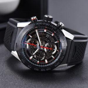 Calibre Heuer 01 Chrono XF 45MM PVD Skeleton Black Dial Red Hand Black Rubber Strap A1887 - Image 20
