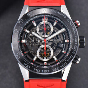 Calibre Heuer 01 Chrono XF 45MM Skeleton Dial Red Hand Red Rubber Strap A1887