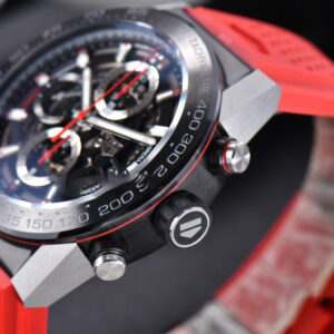 Calibre Heuer 01 Chrono XF 45MM Skeleton Dial Red Hand Red Rubber Strap A1887 - Image 11