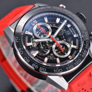 Calibre Heuer 01 Chrono XF 45MM Skeleton Dial Red Hand Red Rubber Strap A1887 - Image 12