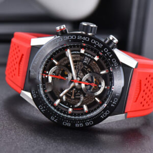 Calibre Heuer 01 Chrono XF 45MM Skeleton Dial Red Hand Red Rubber Strap A1887 - Image 15