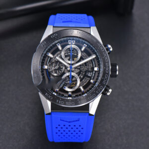 Calibre Heuer 01 Chrono XF 45MM PVD Skeleton Dial Blue Hand Blue Rubber Strap A1887 - Image 5