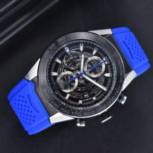 Calibre Heuer 01 Chrono XF 45MM PVD Skeleton Dial Blue Hand Blue Rubber Strap A1887 - Image 6