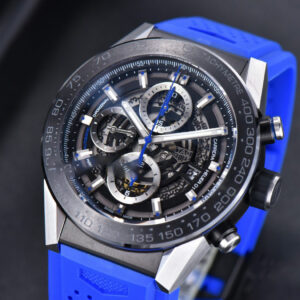 Calibre Heuer 01 Chrono XF 45MM PVD Skeleton Dial Blue Hand Blue Rubber Strap A1887 - Image 7