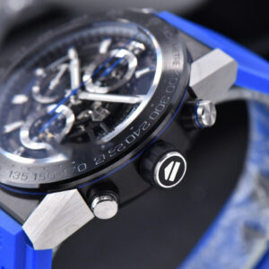 Calibre Heuer 01 Chrono XF 45MM PVD Skeleton Dial Blue Hand Blue Rubber Strap A1887 - Image 12