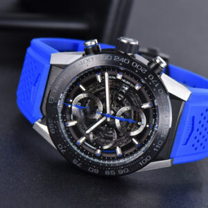 Calibre Heuer 01 Chrono XF 45MM PVD Skeleton Dial Blue Hand Blue Rubber Strap A1887 - Image 16