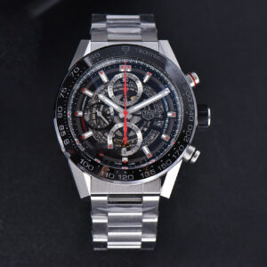Calibre Heuer 01 Chrono XF 45MM PVD Skeleton Dial Red Hand SS Bracelet A1887 - Image 5