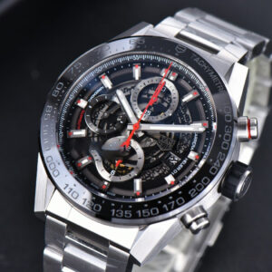 Calibre Heuer 01 Chrono XF 45MM PVD Skeleton Dial Red Hand SS Bracelet A1887 - Image 7