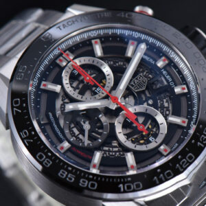 Calibre Heuer 01 Chrono XF 45MM PVD Skeleton Dial Red Hand SS Bracelet A1887 - Image 13