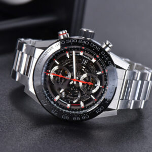 Calibre Heuer 01 Chrono XF 45MM PVD Skeleton Dial Red Hand SS Bracelet A1887 - Image 16