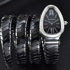 Serpenti Spiga SS 35MM BVF Polycyclic Black Ceramic Black Dial Diamond Bezel Quartz