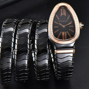 Serpenti Spiga RG 35MM BVF Polycyclic Black Ceramic Black Dial Diamond Bezel Quartz