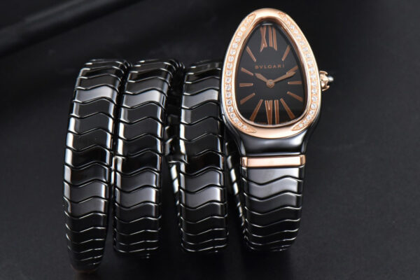 Serpenti Spiga RG 35MM BVF Polycyclic Black Ceramic Black Dial Diamond Bezel Quartz